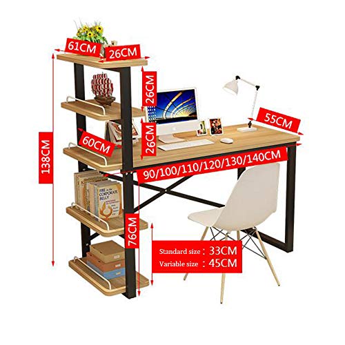 Solid Wood Desk with Bookshelf for Study, 110cm Teak D7970