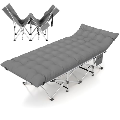 Folding Camping Cot for Adults, 2 Pack Heavy Duty Sleeping Cots with Carry Bag, Double Layer Oxford Portable Travel Camp Cots for Outdoor Camp Beach Home Office (Silver Frame with Blue Pad, 1PACK)