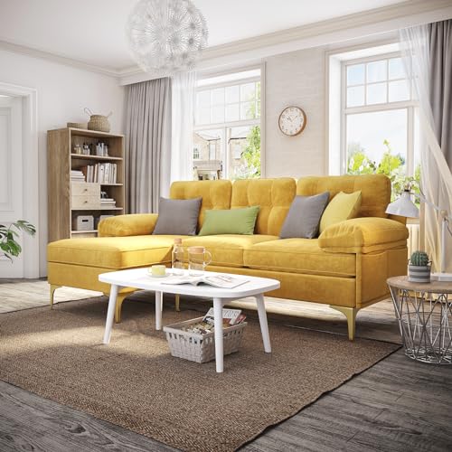 L Shaped Couch Small Sectional Sofa with Reversible Chaise, Blue W543695