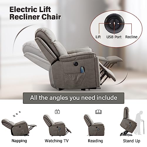 Phoenix Home Power Lift Chair Recliner with Massage and Heat, Green Grey C249534