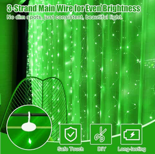 600LED Curtain Lights for Bedroom, Warm White, 8 Modes Y367582