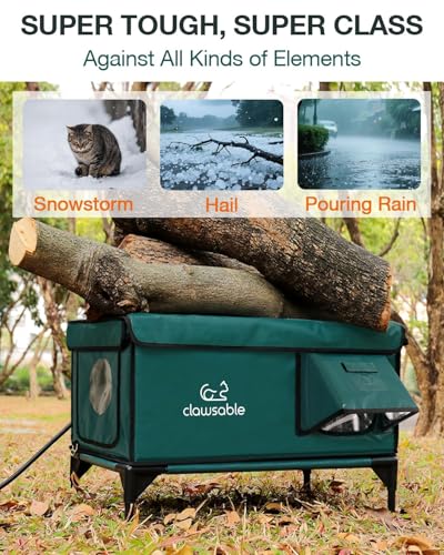Heated Cat House for Outside Winter, Waterproof Insulated Outdoor Cat Shelter with Heater, Forest Green A129