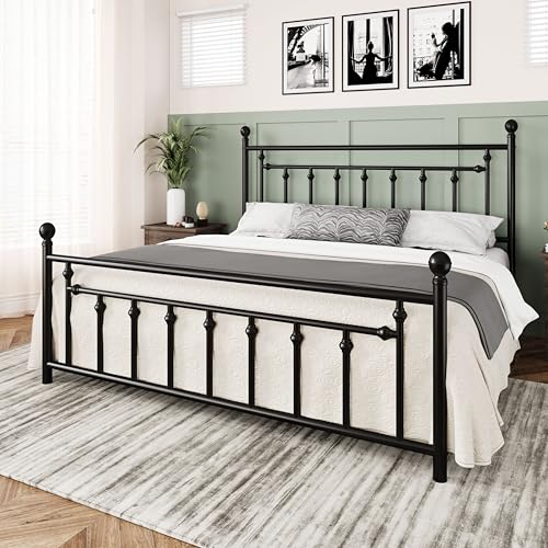 Allewie 14 Inch Full Size Metal Platform Bed Frame with Victorian Headboard, Black E84939