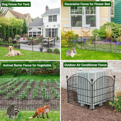 10 Panels No Dig Decorative Garden Fence, Rustproof Metal Dog Fence for Yard U518