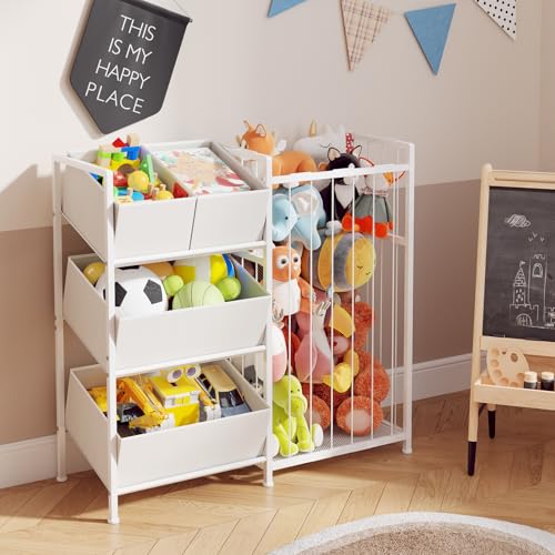 BBLIKE Stuffed Animal Storage Organizer with 4 Removable Bins, Pink D671279