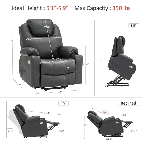 MCombo Power Lift Recliner Chair for Elderly with Heat and Massage, Faux Leather, Black V60394