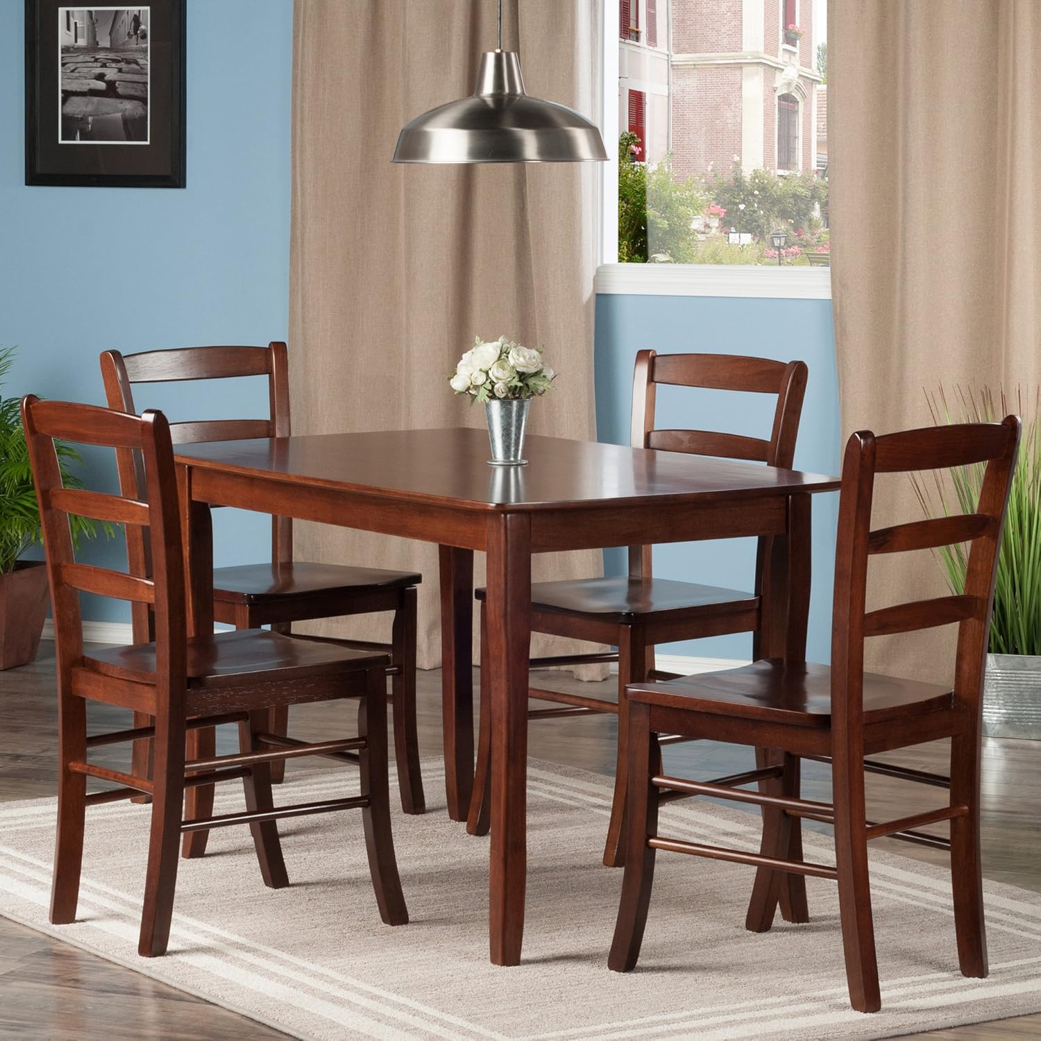 Winsome Inglewood 5-Piece Dining Table Set with 4 Ladderback Chairs, Walnut Q9921