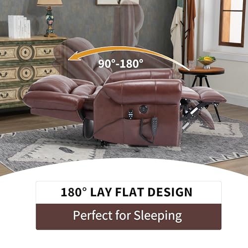 Dual Motor Power Lift Recliner Chair with Massage and Heat, Faux Leather, Brown V8458