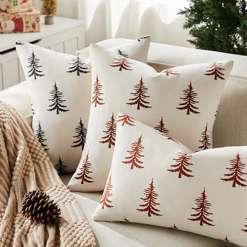 Christmas Pillow Covers Set of 2, 18x18 Inch, Green Winter Tree Print Z3499