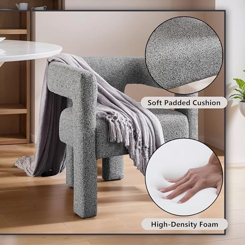 Modern Sherpa Barrel Chair with Open-Back, Boucle Fabric Accent Armchair J598808
