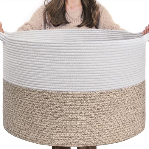 INDRESSME Large Cotton Rope Storage Basket with Handles, 90L Grey R37552