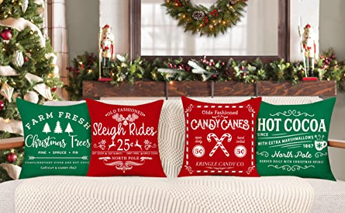 Farmhouse Christmas Pillow Covers 18x18 Set of 4 Red White Rustic Cushion Cases D219
