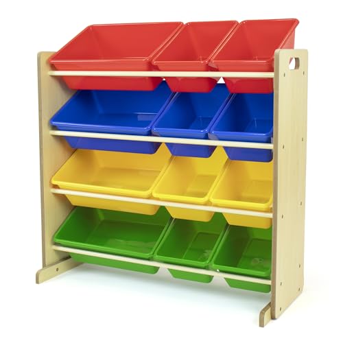 Humble Crew Kids Toy Storage Organizer with 12 Plastic Bins, Grey/White O74556