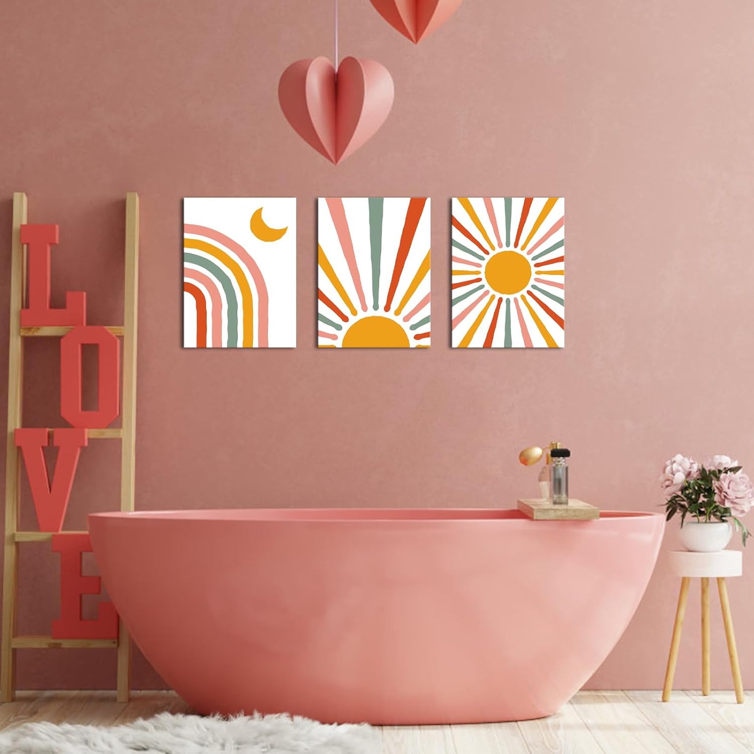 LyeArtork 3 Piece Boho Canvas Wall Art Neon Geometric Sun Moon Prints 12"x16" G140603