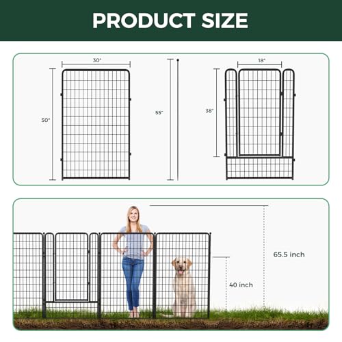 FXW Garden Fence 40in x 36ft, 16 Panels Decorative Metal Dog Fence for Yard, Black J952