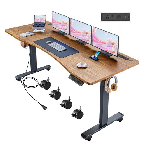 Electric Standing Desk with Charging Station, Oak W842676