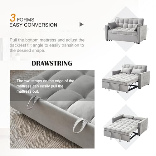 Sleeper Sofa Bed 3 in 1 Convertible Couch with Adjustable Backrest, Grey C377667