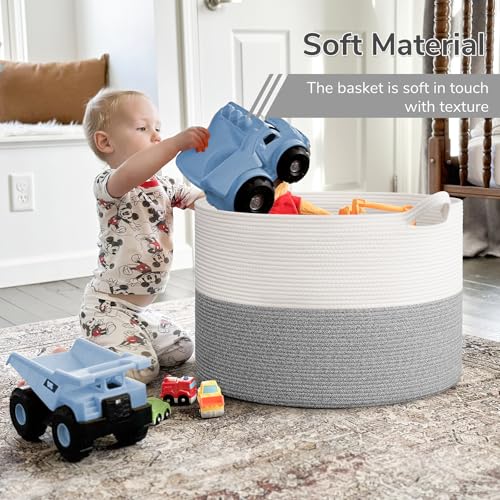 INDRESSME Large Cotton Rope Storage Basket with Handles, 90L Grey R37552