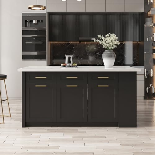 homary 72" Kitchen Island with Storage, White Dining Table with Seating & 3 Drawers H6352