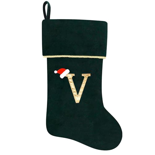20 Inches Initial Monogram Blue Velvet Christmas Stocking with Gold Trim U394