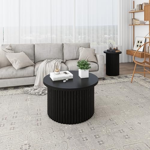 Cloud Shape Coffee Table Set of 2, Wooden Nesting Tables, Black D670