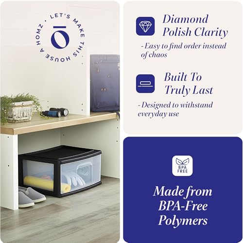 HOMZ 2-Pack 1-Drawer Storage Cart, Clear Plastic, White Frame Y898