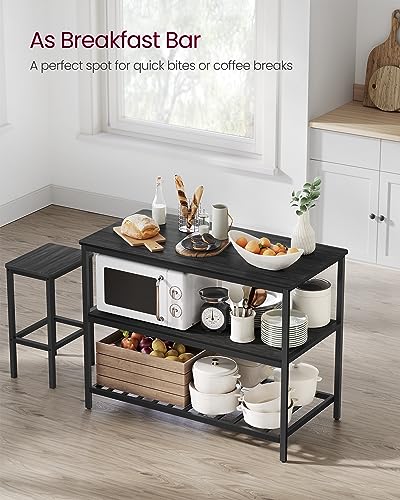 VASAGLE Kitchen Island with 3 Shelves, 47.2 Inches, Rustic Brown and Black W99569