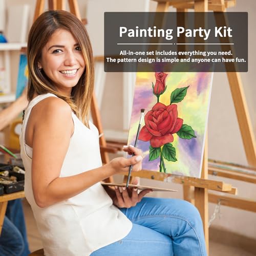 VOCHIC Paint and Sip Kit, Rose Pre Drawn Canvas Painting Set for Adults P45742