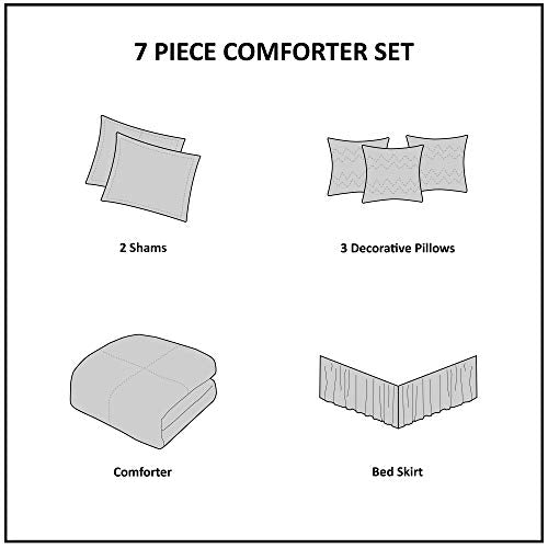 Madison Park Quincy Comforter King 7 Piece Bedding Set with Bed Skirt & Pillows B52409