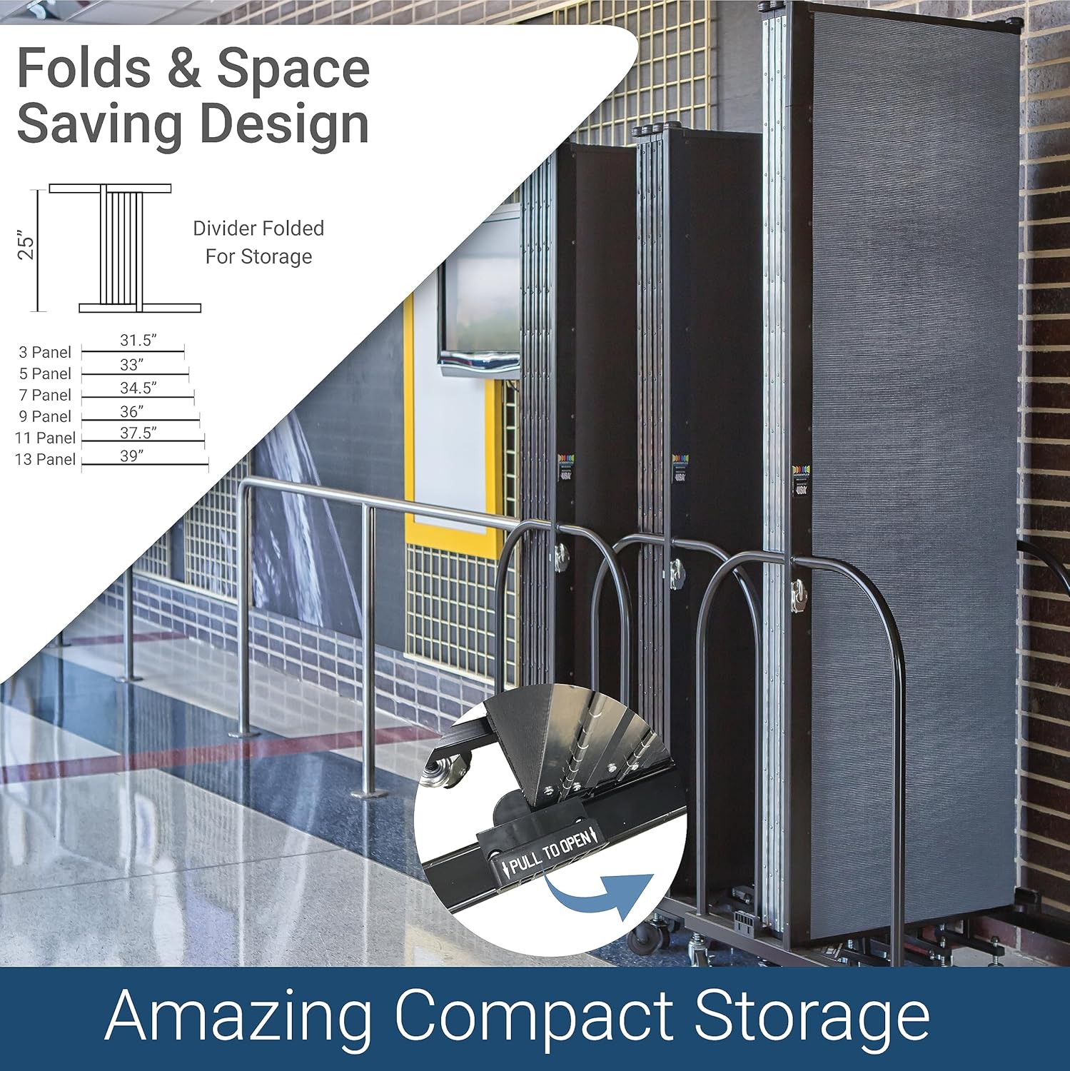 5-Panel Folding Room Divider with Metal Frame, 6'H x 9'5"W, Grey Smoke Fabric P4562