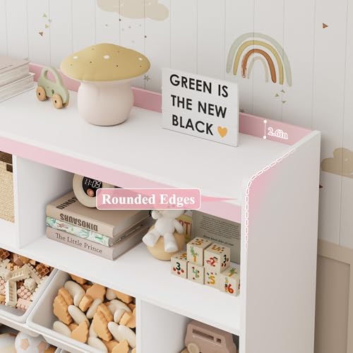 HORSTORS 55" W Toy Storage Organizer with Drawers and Removable Bins, Pink I970901