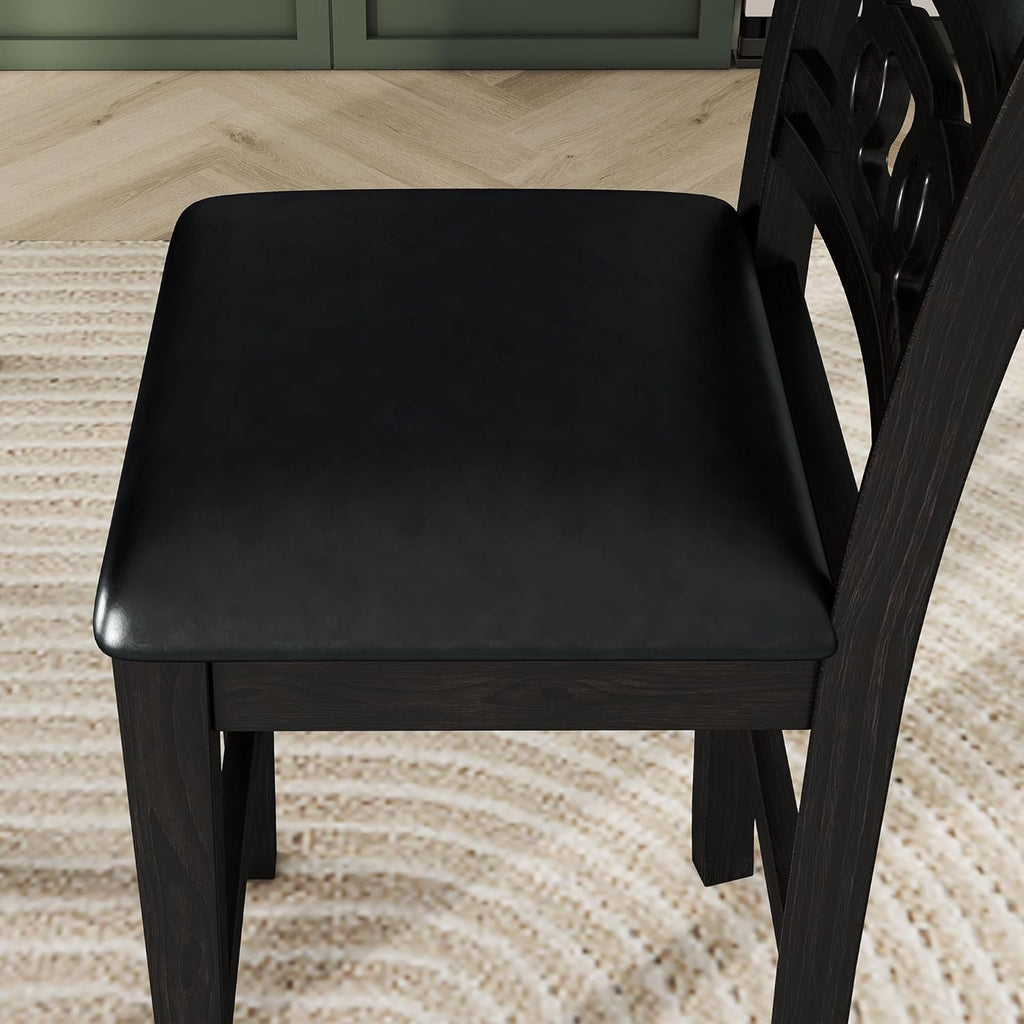 5-piece Counter Height Dining Table Set with Faux Marble Top and PU-leather Chairs, Dark Espresso U620443