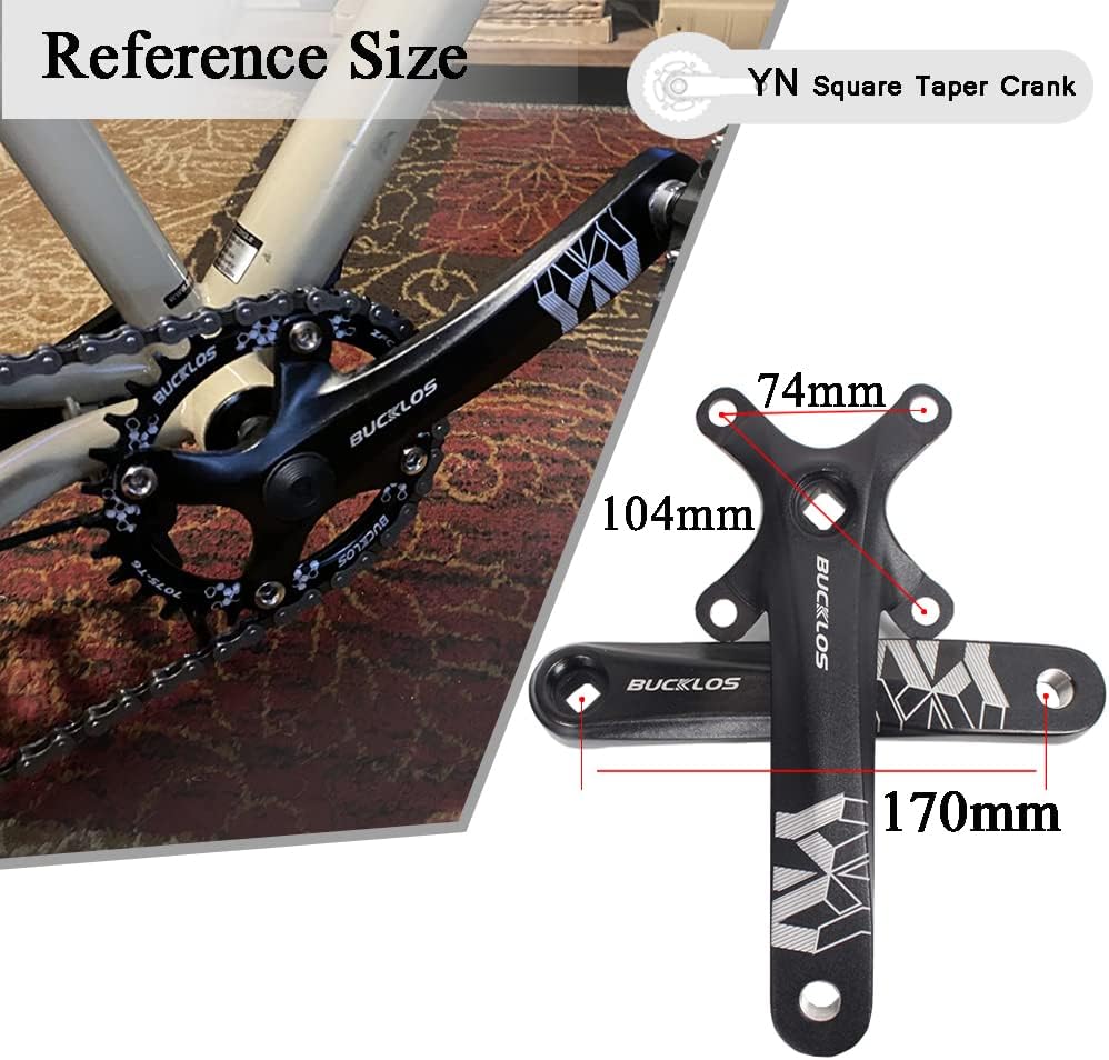 BUCKLOS 104 BCD Mountain Bike Single Speed Crankset 170mm with 30T Chainring, Yellow Pedals Y989