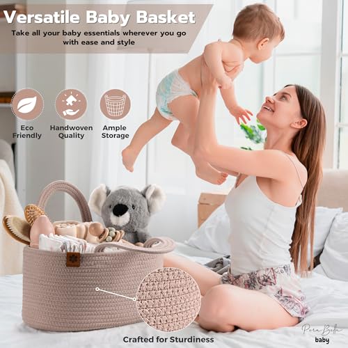 PeraBella Baby Diaper Caddy Organizer Girl, Nursery Storage Rope Basket D474