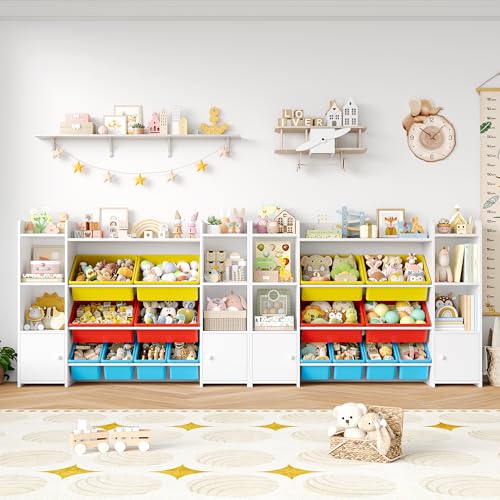FOTOSOK 55" Toy Storage Organizer with 8 Bins and Bookshelf, Pink J681345