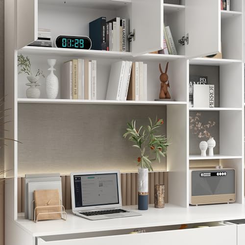 Homsee 2-in-1 Computer Desk for 2 Person with Tall Bookshelf, White R348017
