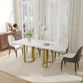 Modern Rectangle Marble Dining Table,63" White Marble Sintered Stone Top Dining Table with Gold Trestle Pedestal,Faux Marble Kitchen Dinner Table for Dining Room/Living Room/Office (Table Only)