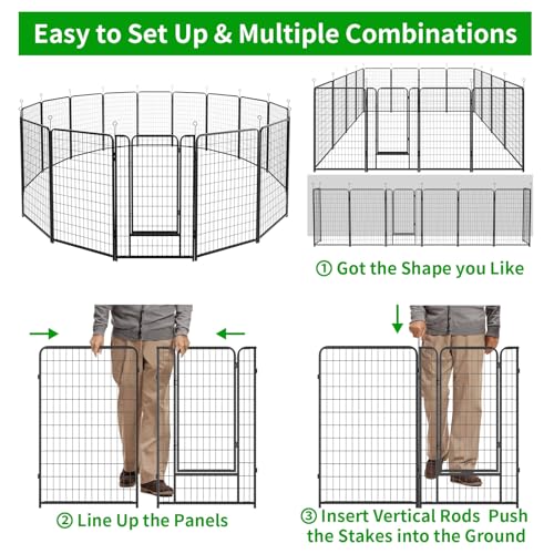 Dog Playpen Outdoor Extra Wide 12 Panels Heavy Duty 40" Height with Doors Portable G77703