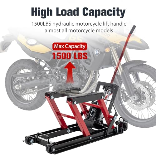 Hydraulic Motorcycle Lift Jack 1500 LBS, Foot-Operated Scissor Lift Table, Red H6166