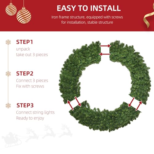 HOYECHI 48in Lighted Christmas Outdoor Wreath with 210 LEDs S99138