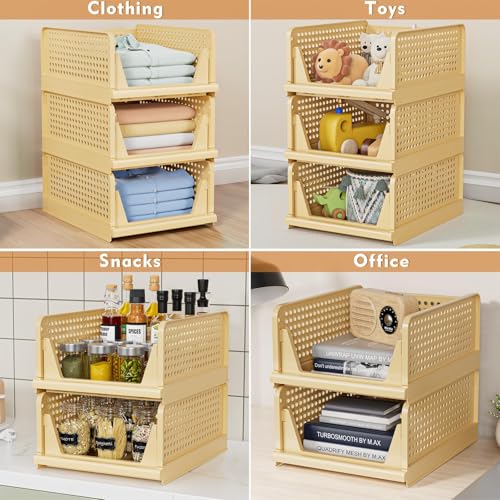 5 Pack Stackable Closet Storage Basket, Foldable Organizer, White M149842