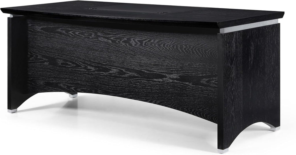 ZURI Modern Washington Black Oak Wood Desk with Leather Writing Pad C69776
