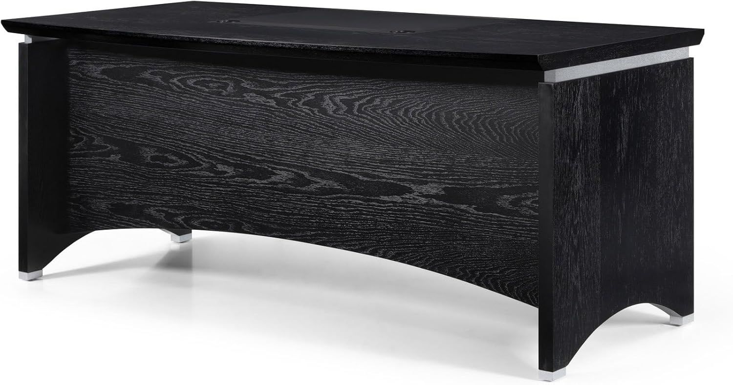ZURI Modern Washington Black Oak Wood Desk with Leather Writing Pad C69776
