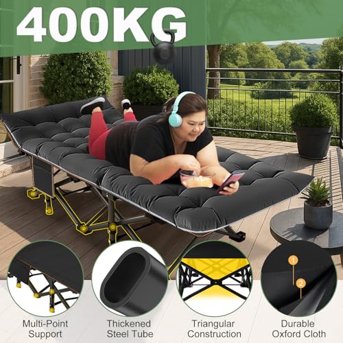 ABORON Oversized Folding Camping Cot for Adults, Double Layer 1200D, with Mat & Carrying Bag S2407