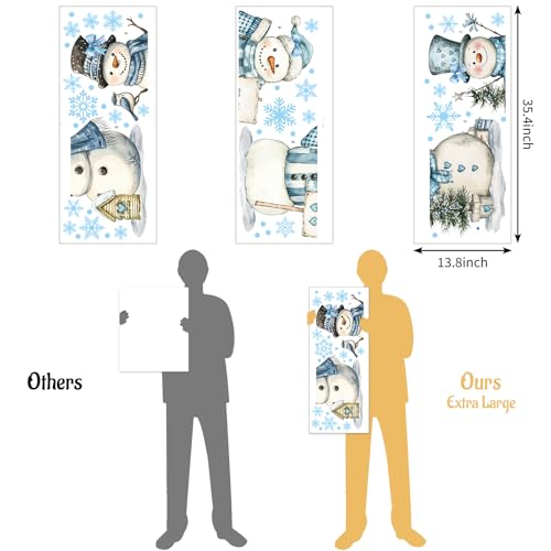 Whaline Extra Large Christmas Window Clings Blue Snowman Snowflake Stickers for Winter Home Decor E40757