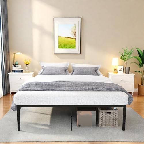 Full Size Metal Platform Bed Frame with Headboard, Black U138819