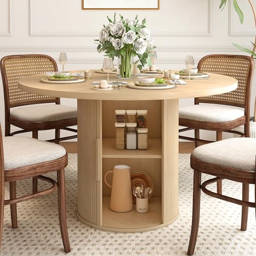 47 inch Round Dining Table with Storage Shelf (Walnut) N502088