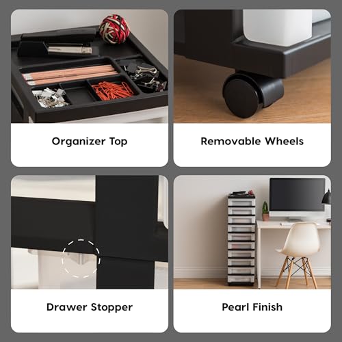 IRIS USA 4-Drawer Plastic Rolling Storage Cart with Wheels, Black/Pearl E270856