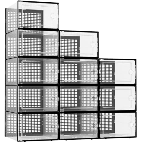 Kuject X-Large Clear Plastic Stackable Shoe Storage Boxes, 12 Pack, Blue Y142131