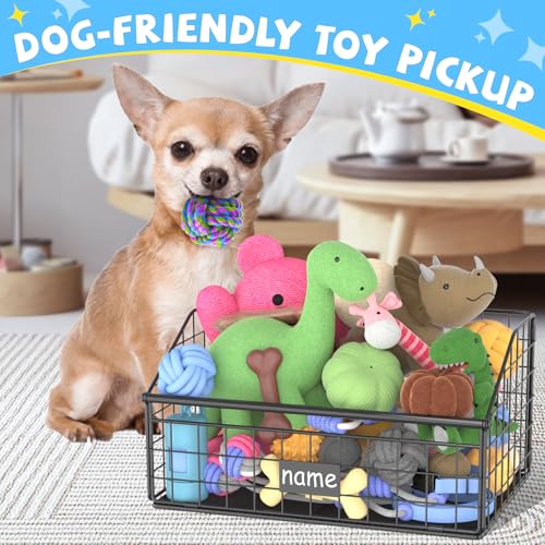 Dog Toy Storage Basket, Metal Toy Box for Dogs, Black D40281